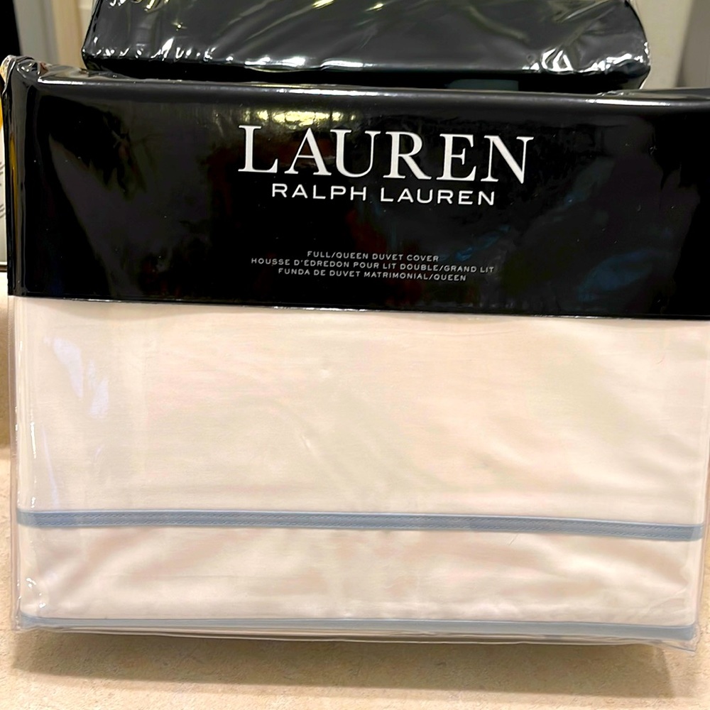 LAUREN Ralph Lauren Spencer Full/Queen Duvet Cover NWT Soft Teal Piping/Trim.